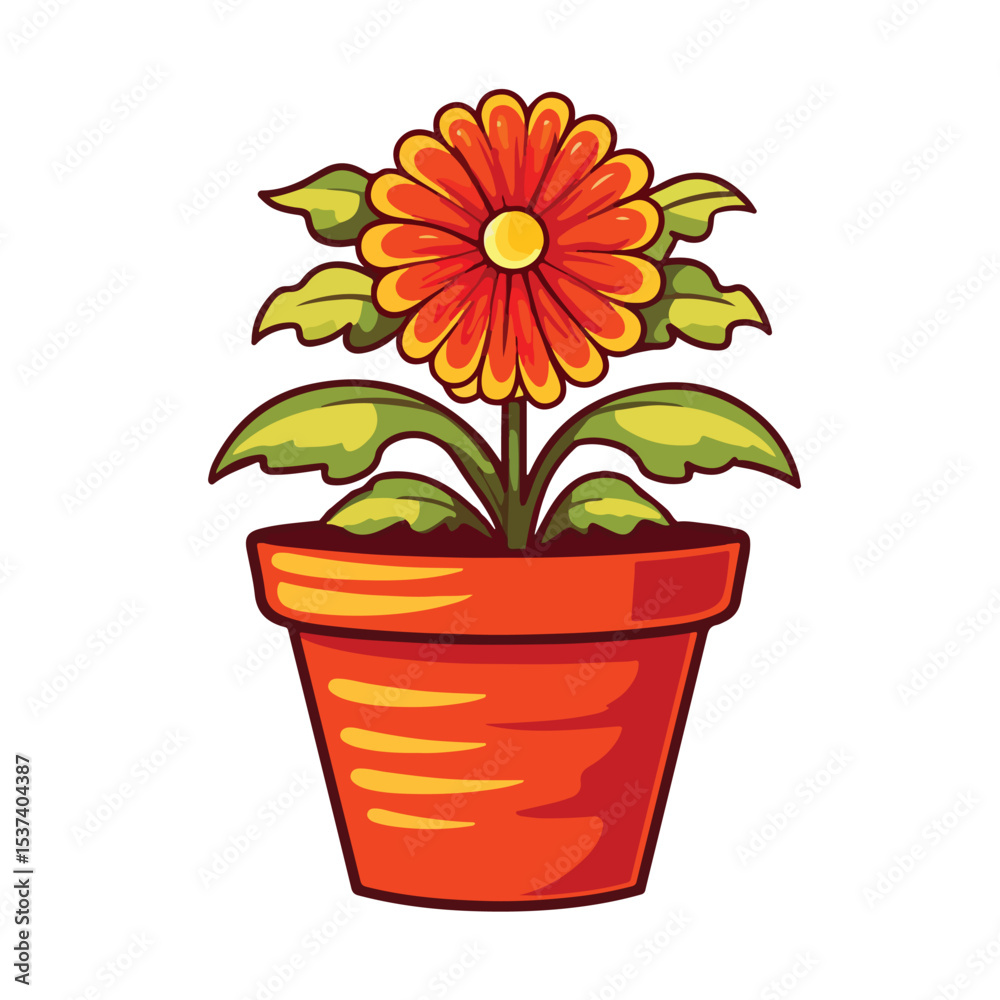 Fototapeta premium Botanical floral design element in a pot symbolizing growth and nature on white background