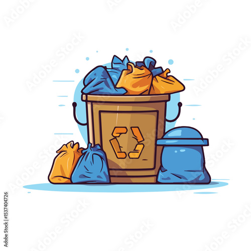 Flat Style Vector Illustration of Garbage Waste Icon for Environmental Concepts