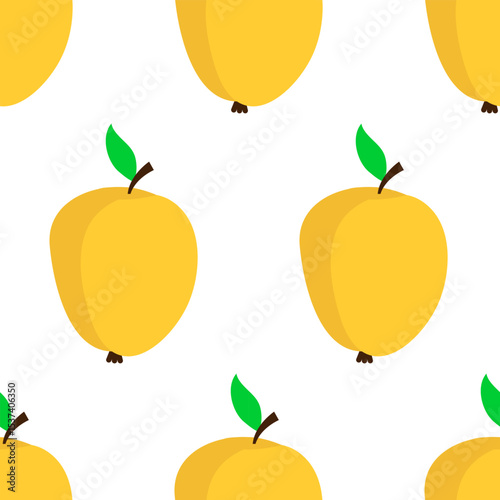 Seamless vector pattern. Yellow apples on a white background. Harvesting