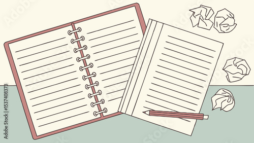 “Vector Illustration of Lined White Paper Sheets Blank and Crumpled”