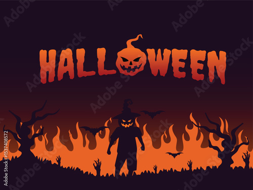 Happy Halloween greeting card design is suitable for use as a greeting card, banner, pamphlet, with a vector design style