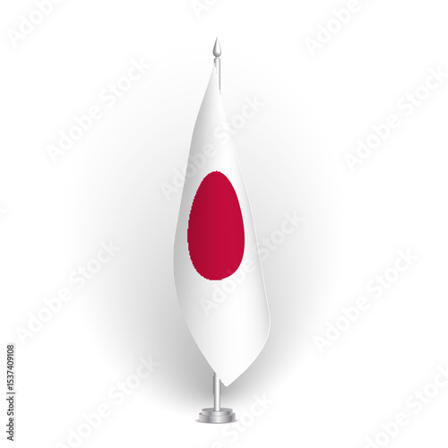 Japan flag - 3D standard conference flag hanging on ground flagpole. Usable for summit, indoor meeting, board room, government office, press room or reception. Vector flag with shading