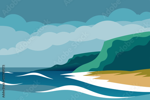 Serene Coastal Cliffs A Stunning Oceanside Landscape Illustration