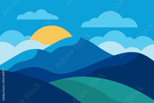 Serene Sunrise Mountain Landscape A Peaceful Blue Hour View