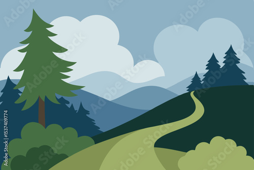 Serene Mountain Path A Picturesque Landscape Illustration