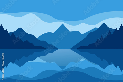 Serene Blue Mountain Lake Reflection A Peaceful Landscape Illustration