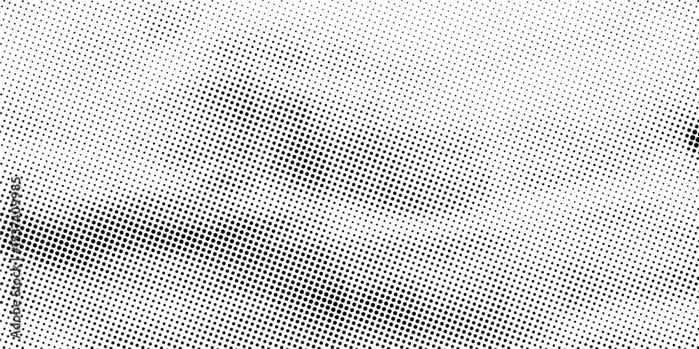 Naklejka premium Grunge halftone gradient background. Faded grit noise texture. White and black sand wallpaper. Retro pixelated backdrop. Anime or manga style comic overlay. graphic design textured template modern