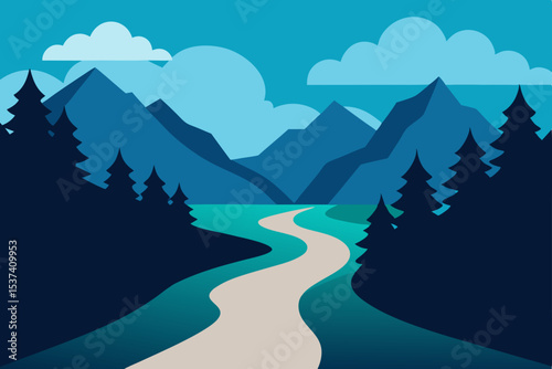 Serene Mountain River Landscape A Picturesque Vista of Nature's Majesty