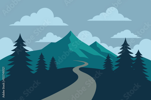 Serene Mountain Vista Winding Road to Tranquil Peaks