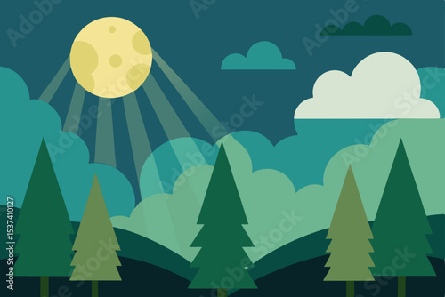 Enchanted Moonlight Forest A Serene Night Landscape Illustration