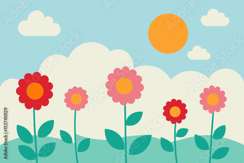 Vibrant Spring Flowers in Sunny Meadow A cheerful illustration