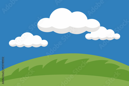 Serene Hilltop Landscape Clouds, Grass, and Sky Illustration