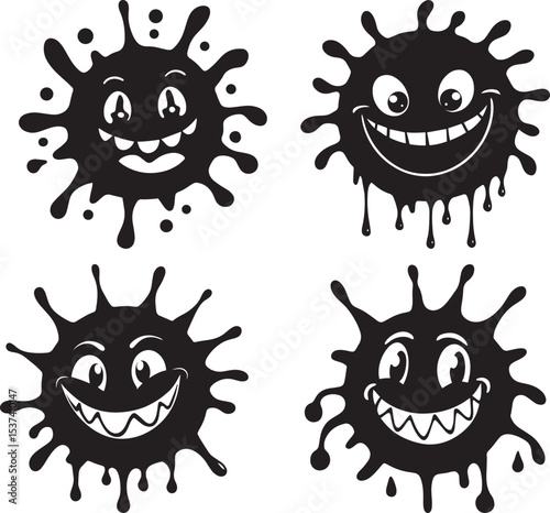 Cute Cartoon Black and White Germ Monsters Vector Set
