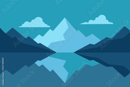Serene Mountain Lake Reflection A Minimalist Landscape Illustration