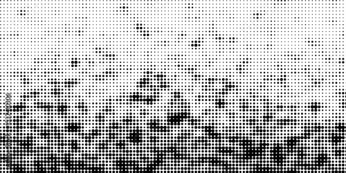 Grunge halftone gradient background. Faded grit noise texture. White and black sand wallpaper. Retro pixelated backdrop. Anime or manga style comic overlay. graphic design textured template. eps10