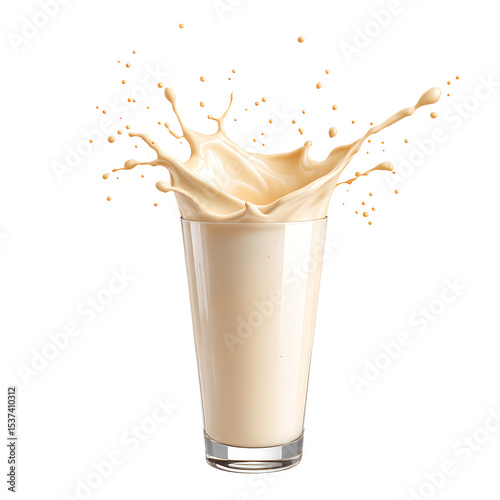 Creamy drink splash in a tall glass on a white background perfect for beverages and food concepts PNG file isolated on transparent background cut out, clipping path, social media.
