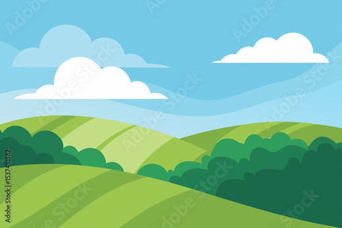 Serene Rolling Hills Landscape A Picturesque Summer Day Illustration