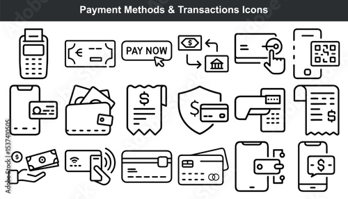 Payment methods transactions icons set digital finance