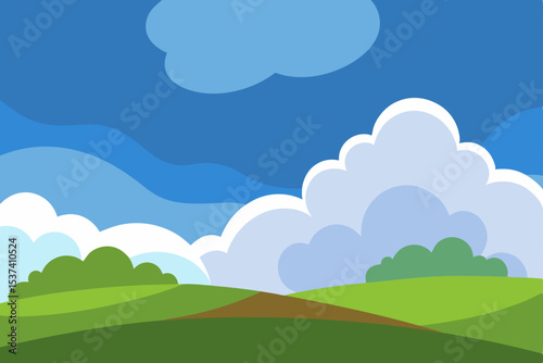 Serene Landscape Rolling Hills, Lush Green Fields, and a Cloudy Sky