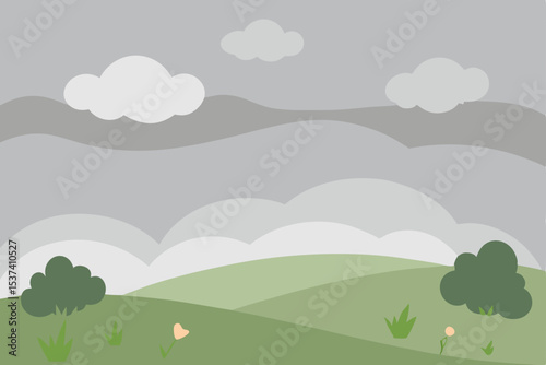 Serene Rolling Hills Landscape A Peaceful Cloudy Day Illustration