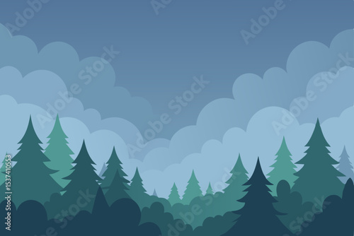 Serene Forest Landscape Misty Mountains and Evergreen Trees
