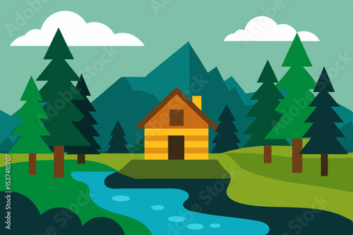 Serene Mountain Cabin Escape A Peaceful Riverfront Retreat Illustration