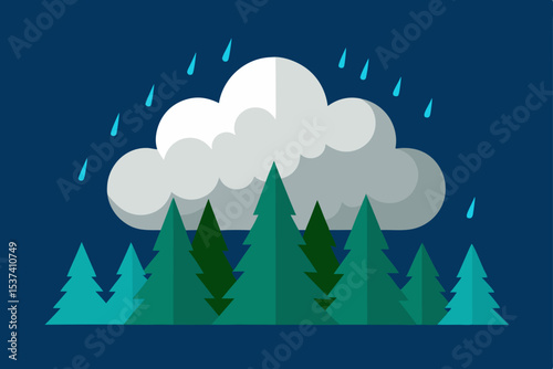 Rainy Day in the Forest A Serene Illustration of Nature's Tranquility