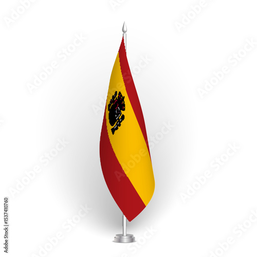 Spain flag - 3D standard conference flag hanging on ground flagpole. Usable for summit, indoor meeting, board room, government office, press room or reception. Vector flag with shading