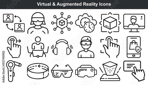 Virtual and augmented reality icon set line art