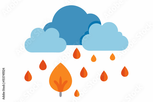 Autumn Showers  A Colorful Illustration of Rain and Falling Leaves