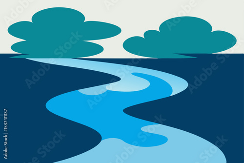 Serene River Landscape Winding Waterways and Tranquil Clouds