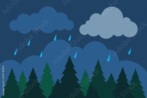 Serene Night Rain A Tranquil Forest Scene Under a Dark Sky