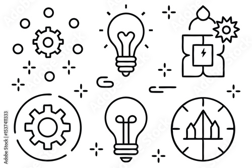 Illustration of abstract modern business and technology concepts showing ideas innovation and processes.