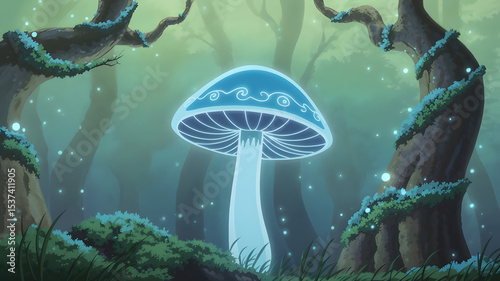 Surreal Ethereal Forest Scene in Anime Style with Dreamlike Atmosphere