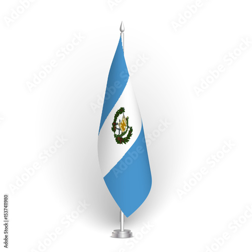 Guatemala flag - 3D standard conference flag hanging on ground flagpole. Usable for summit, indoor meeting, board room, government office, press room or reception. Vector flag with shading