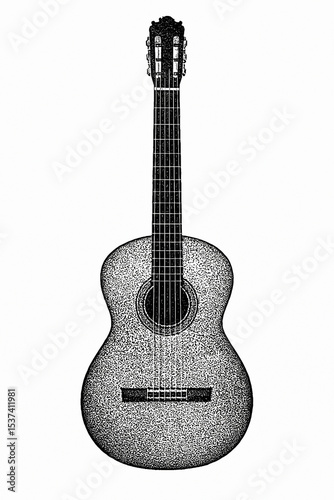 Illustration of an acoustic guitar in vintage stipple engraving style isolated on transparent background
 photo
