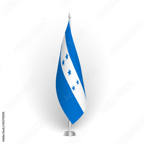 Honduras flag - 3D standard conference flag hanging on ground flagpole. Usable for summit, indoor meeting, board room, government office, press room or reception. Vector flag with shading