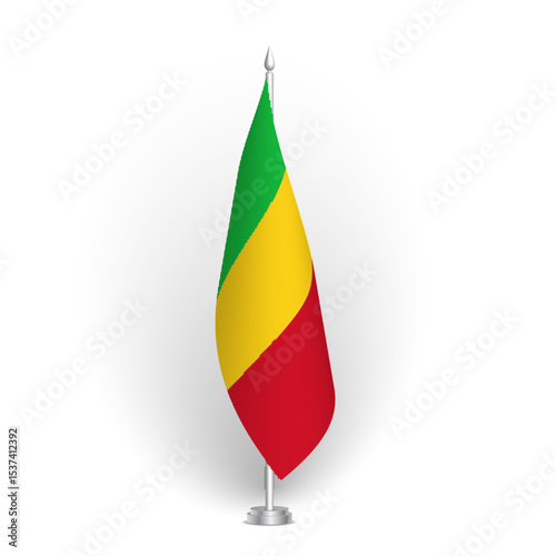 Mali flag - 3D standard conference flag hanging on ground flagpole. Usable for summit, indoor meeting, board room, government office, press room or reception. Vector flag with shading