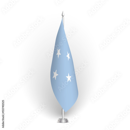 Federated States of Micronesia flag - 3D standard conference flag hanging on ground flagpole. Usable for summit, indoor meeting, government office, press room or reception. Vector flag with shading