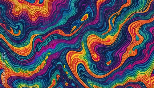 Psychedelic wavy patterns with iridescent hues, hypnotic and fluid aesthetic