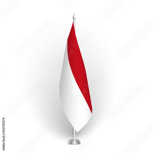 Monaco flag - 3D standard conference flag hanging on ground flagpole. Usable for summit, indoor meeting, board room, government office, press room or reception. Vector flag with shading