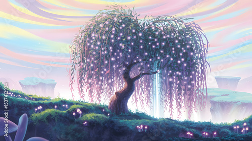 Surreal Ethereal Forest Scene in Anime Style with Dreamlike Atmosphere