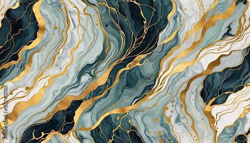 Seamless fluid marble pattern with gold veins and soft watercolor gradients