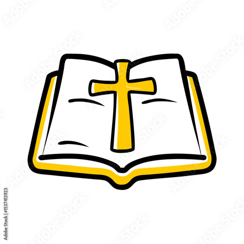 Hand Draw bible book with cross icon on transparent background for web and graphic design