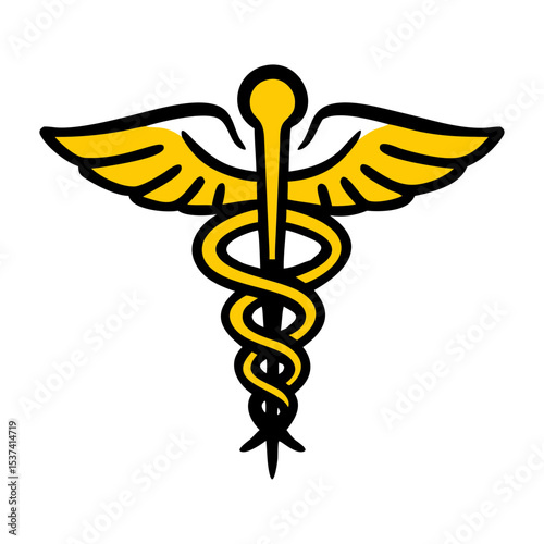 Hand Draw caduceus symbol on transparent background for web and graphic design