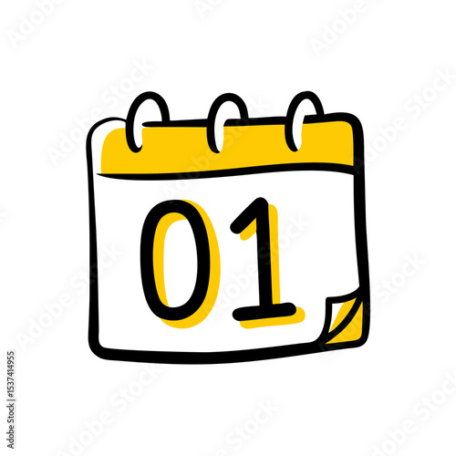 Hand Draw calendar with number 01 on transparent background for web and graphic design