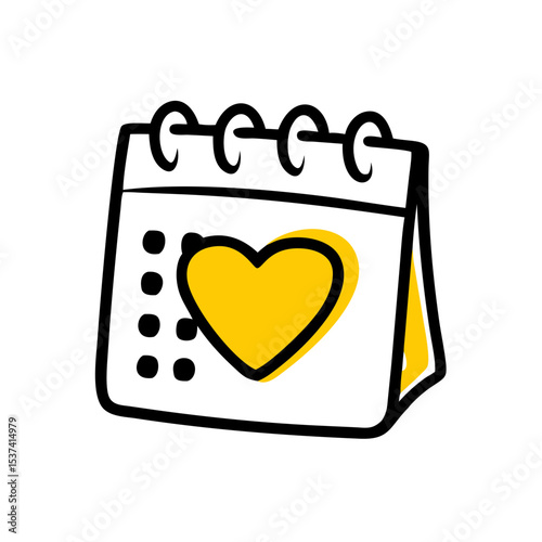 Hand Draw calendar with heart icon on transparent background for web and graphic design