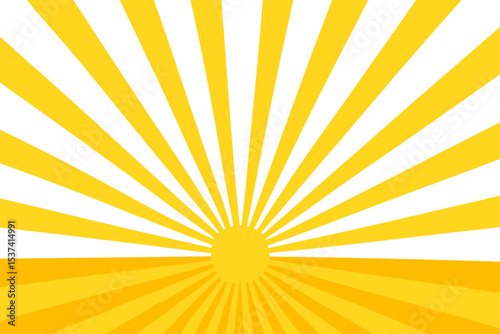 The background features a sun burst and sun rays in a retro abstract style with a comic design, including sunrise and sunset elements in vector form