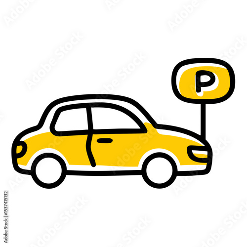 Hand Draw car with parking sign icon on transparent background for web and graphic design