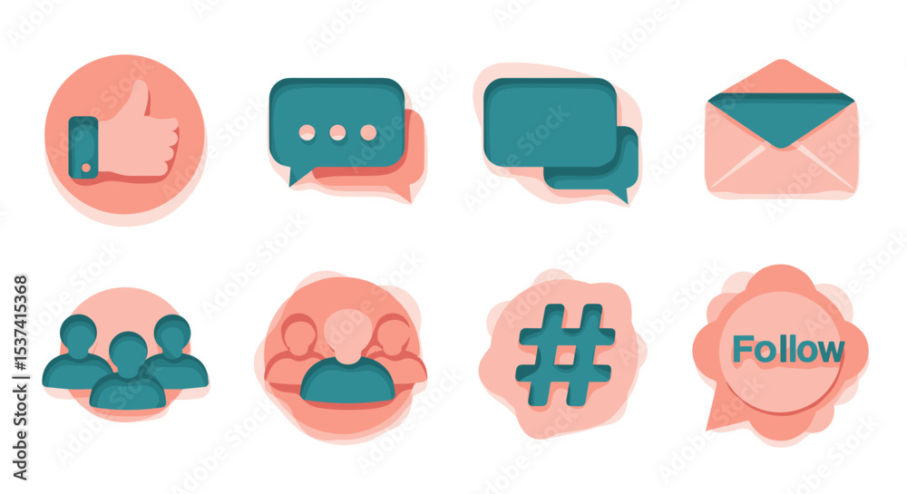 Fototapeta premium Social media icons set vector illustration like comment share follow message group hashtag and more icons